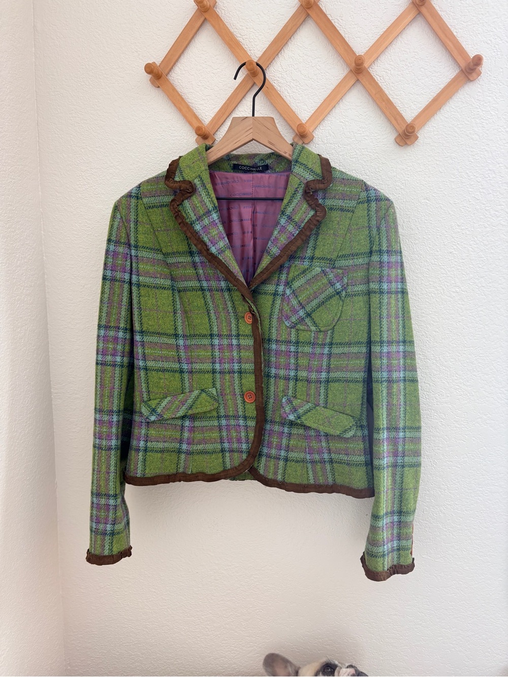 Vintage Coccinelle Clueless 90s Preppy Plaid Virgin Lana Wool Blazer Jacket
